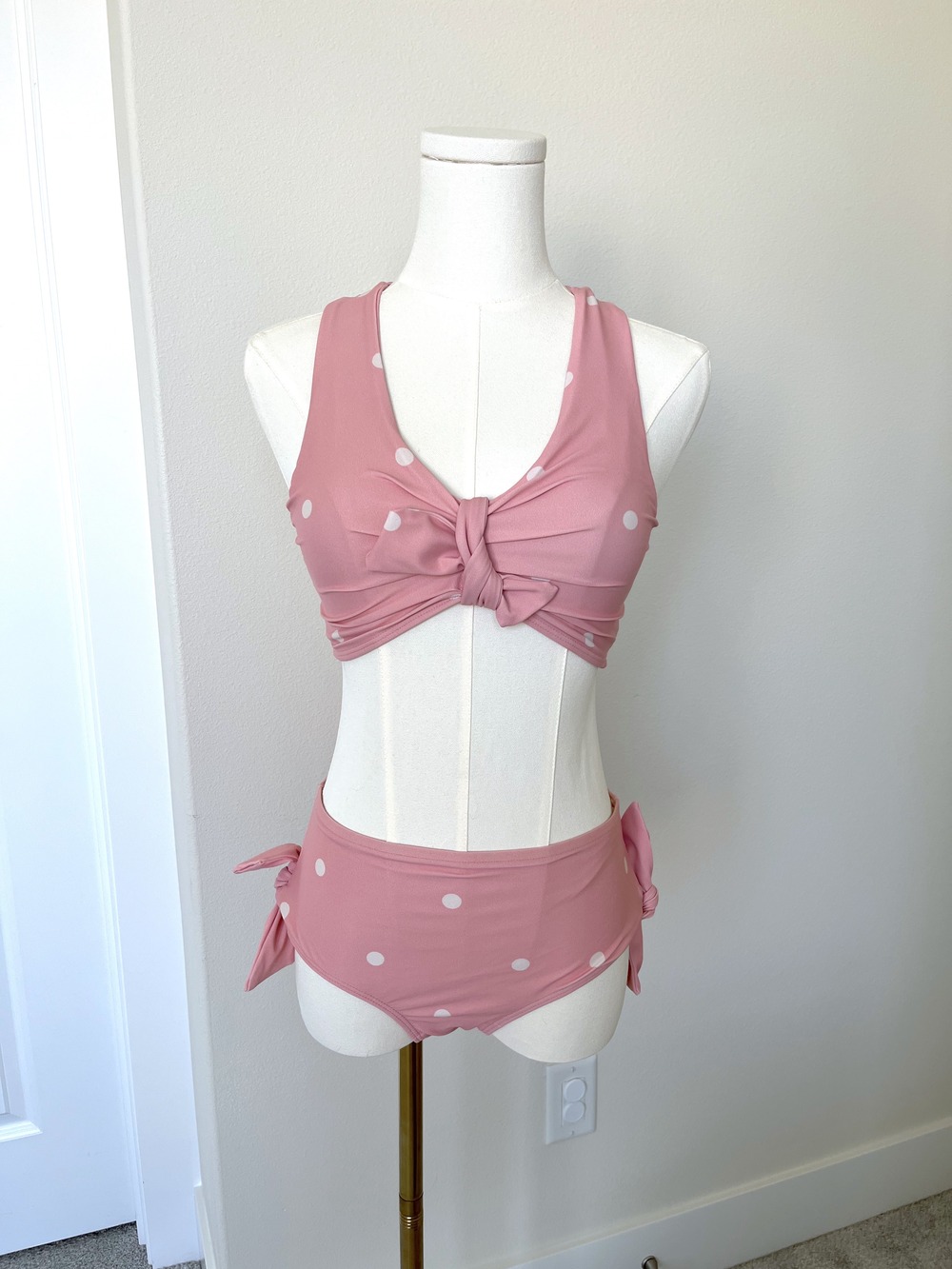 Albion Fit Coquette Retro Pin-Up Pink Polka Dot Bikini Set - Size XS